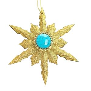 Katherine’s Collection Gold Starburst Ornament w/ Turquoise Center 4”